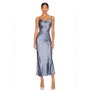 Shona Joy La Lune Bias Cowl Midi Dress in Blue Smoke